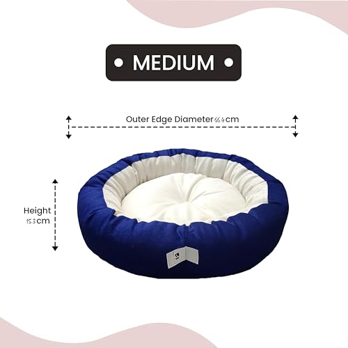 Image of Medium Size Dog Bed for Medium Size Dogs, Puppies, Kitten and cat Bed Velvet Fabric Dual Color Blue-Cream Anti Skid Bottom Washable Export Quality Pet Bed