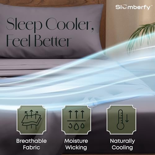 Image of Slumberfy 4-Piece 400 TC Viscose Derived from Bamboo Sheets, Full Size - 1 Fitted, 1 Flat, 2 Pillow Cases - Deep Pocket Cooling Viscose-Bamboo Bed Sheets in Magnetic Closure Gift Box, Grey