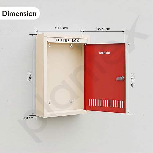 Plantex Letter Box for Home/GI Steel Mail Box/Suggestion Box for Office/Complaint Box for Hote/Post Box for Home Gate & with Secure Lock - (Red & Ivory) - Big Size Wall Mounted