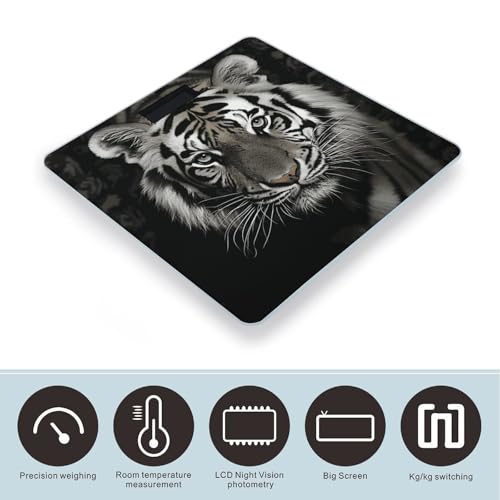 Báscula Digital de Baño Tigre Blanco y Negro LCD miniatura 3
