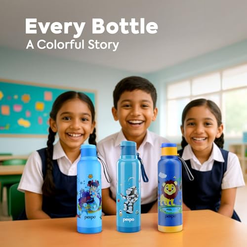 Image of Go24 pexpo Sonnet 900 PU Insulated Stainless Steel Water Bottle for Kids - 680ml | Flip-Top Cap | Leakproof & BPA Free| Carry Strap | for School, Sports, Travel, Picnic, Outdoor - Blue Astronaut