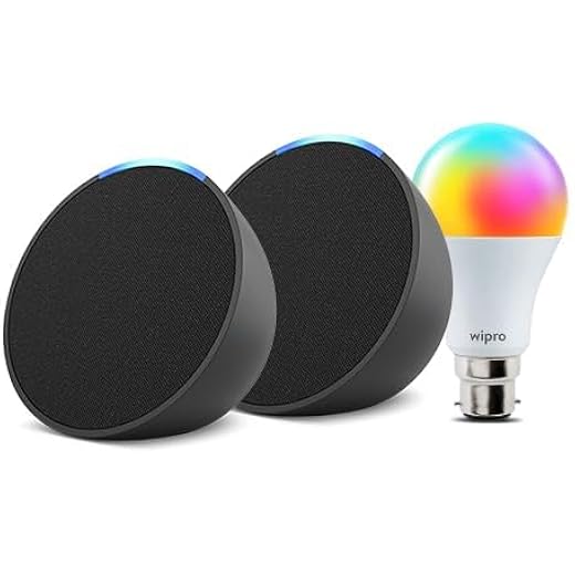 Amazon Echo Pop Black gift twin pack with Wipro 9W Simple
