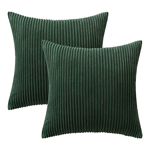 Miulee Pack Of 2 Army Green Corduroy Pillow Covers Soft Soild Striped Throw Pillow Covers Set Decorative Square Cushion Cases Pillowcases For Sofa Bedroom Couch 20 X 20 Inch #TOP6