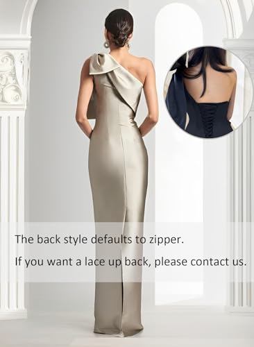 Image of One Shoulder Bridesmaid Dresses with Bow Long Mermaid Satin Back Slit Mother of The Bride Dresses PM004