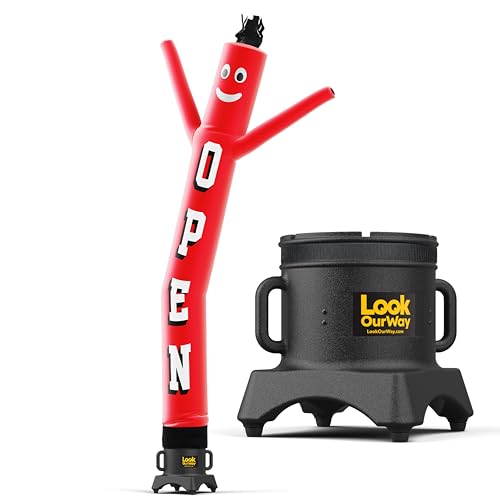 Image of LookOurWay Air Dancers Inflatable Tube Man Set - 10ft Tall Wacky Waving Inflatable Dancing Tube Guy with 12-Inch Diameter Blower for Business Promotion - Open Red