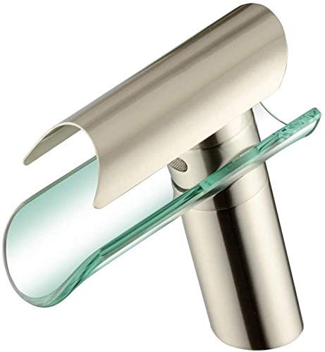 Robinet de cuisine cascade moderne en verre et nickel brossé pour mitigeur d'évier