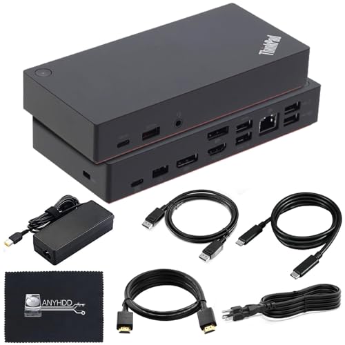 40AS0090US Lenovo Thinkpad Docking Station - Supports 4K Display, 1 Year Warranty, USB C Gen 2 Dock with 90W Adapter + 4K HDMI Cable + USB-C Cable + 4K DisplayPort Cable + Microfiber Cloth (Renewed)