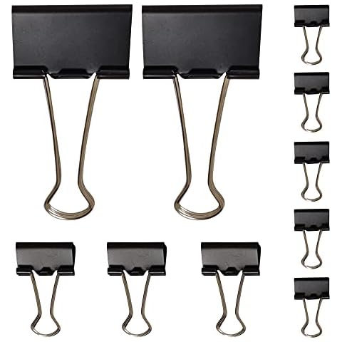 Binder Clips 10pk - 3 Size Assorted Foldback Clips, Paper Clips Stationary Clamp Clips 85mm 40mm 25mm Cover