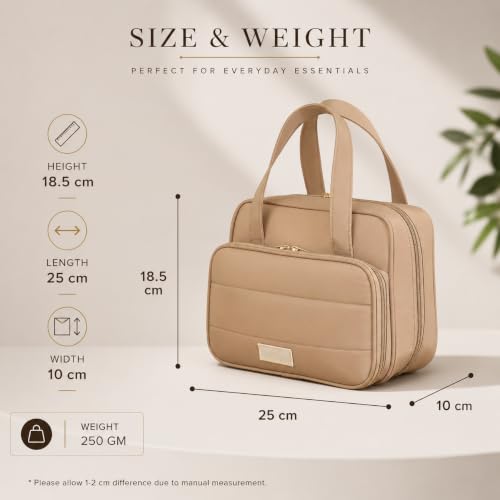 Image of WEMOL Large Opening Cosmetic Travel Bag for Women, Mocha Brown Big | Super Soft, For Brushes, Toiletries, Cosmetics