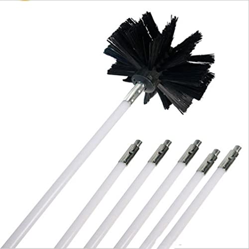 Kit de Cepillo de Limpieza de Chimenea, Juego de Limpieza de ventilación de conductos Que Incluye 6 Varillas de conexión Flexibles y 1 Cabezal de Cepillo Cover