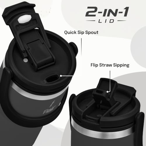 Image of FLAIR Rage Vacuum Insulated Coffee Tumbler 500 ml Black | 2-in-1 Lid (Straw & Sip)| 304 Double Wall Stainless Steel | Leak-Proof Lid | Hot & Cold Travel Mug with Handle | BPA-Free
