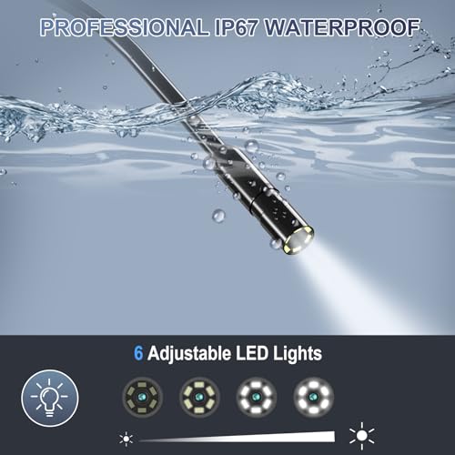 Endoscope Camera with Light, Industrial Digital Borescope, Snake Camera 1080P 8mm IP67 Waterproof Inspection Camera, Sewer Drain Camera with 6 LED Lights 2.4\" IPS Screen, 16.4FT Semi-Rigid Cable - Thumbnail 5