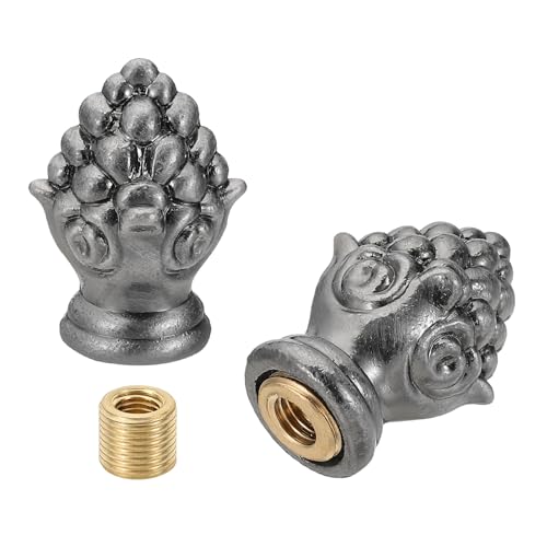 Image of PATIKIL 30 x 20mm Lamp Finials Caps Knob, 2 Set Solid Lamp Shade Top Decoration Screw Cap Nuts with Brass Reducing Adapter for Table Lamps Floor Lamps, Dark Gray