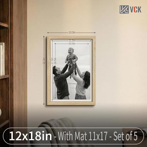 Image of VCK 12x18 Frame 5 Pack, Natural Wood, 11x17 Mat, Glass, for Poster Prints
