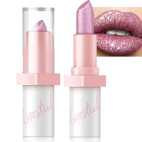 Metallic Pink Frost Lipstick, High-Shine Transfer-Proof Creamy Nude Pink, Long Lasting Shimmer Lipcolor, Lightweight Non-Stick Lip Makeup for Women