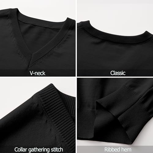 V Neck Knit Sweaters - Long Sleeve Lightweight Slim fit Pullover Jumper for Men's - Black Sweater for Work & Casual4