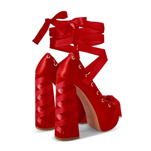 Image of Platform Heels Chunky Bow Ribbon Pumps