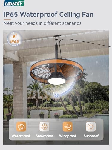 LEDIARY Outdoor Ceiling Fans with Lights, IP65 Waterproof Gazebo Fan with Hanging Hook,6 Speeds, 3CCT, 20 Inch Wet Rated Plug in Ceiling Fan for Patios,Porch, Pergola,Canopy - Image 4