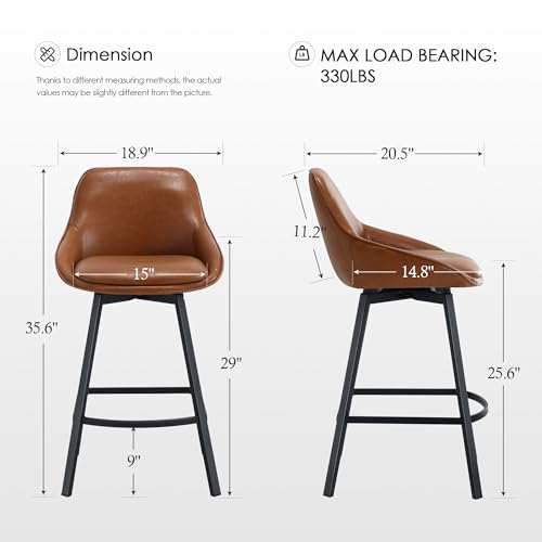 Image of Zesthouse Swivel Counter Height Stools Set of 2, Modern Upholstered Barstools with Backs, 26'' Faux Leather High Chairs for Island Kitchen, Counter Height Chairs with Metal Legs, Brownish-Orange