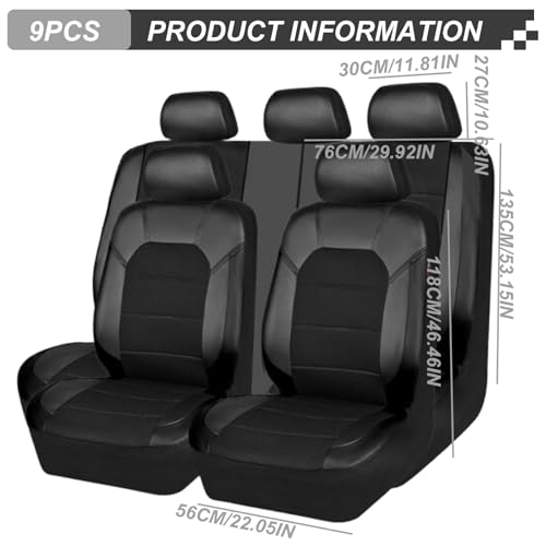 Fundas para asientos de coche universales, juego completo de 9 piezas en cuero fresco transpirable 5