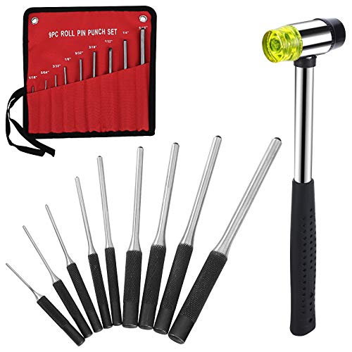 Accmor Punch Set with Hammer, 9 Piece Gunsmith Removal Repair Tool & Small Mallet with Storage Pouch for Gunsmithing, Automotive, Watch Repair, Jewelry and Craft