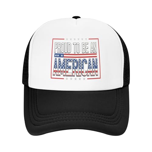 Proud to be an American Trucker Hat 4th of July Baseball Cap Mesh Back Adjustable Hats for Kids - Black