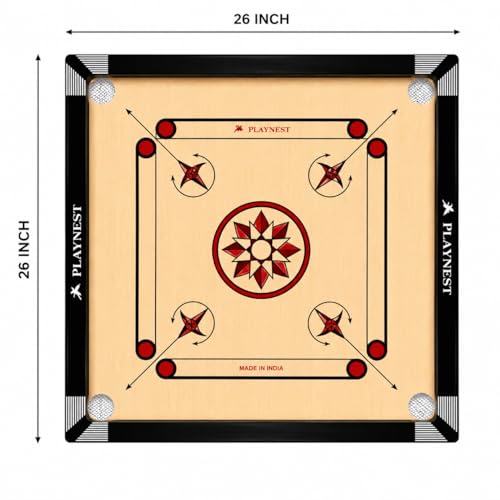 Image of Premium Wooden Carrom Board for Family Fun Indoor Game Smooth Playing Surface Durable Construction Easy Coin Glide Board Game for Kids & Adults (26 INCH)