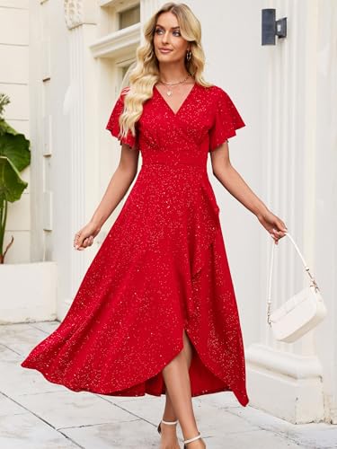 Image of ZZV Formal Dresses for Women Gowns Evening V Neck Wedding Guest Dresses