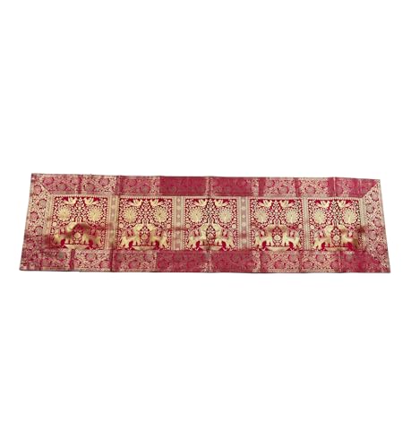 Image of Indian Traditional Decorative Silk Table Runner Kitchen Dining Good Luck Table Cloth for Wedding Bridal Birthday Party Decorations - 60x16 Inches (Dark Pink)