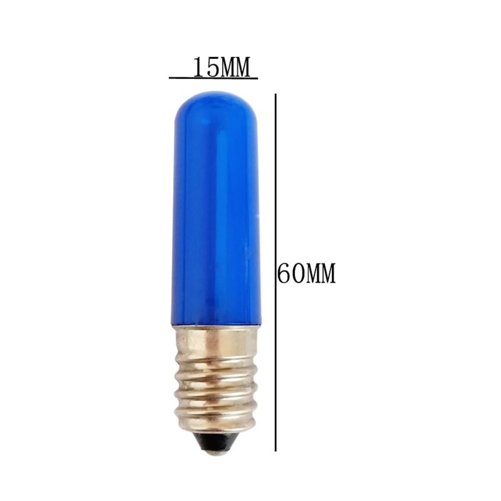fengyan Casa Bombillas, 50 unids/Lote T15L Bombilla de Color E14 1,5 W Rojo Amarillo Azul Verde Blanco cálido decoración de luz Blanca Familiar Lámpara(Azul,0.7W E14 220V)
