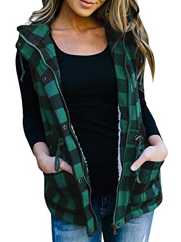 Imily Bela Womens Draped Open Front Lapel Sleeveless Plaid Vest Waterfall Cardigan Jackets with Pockets Green