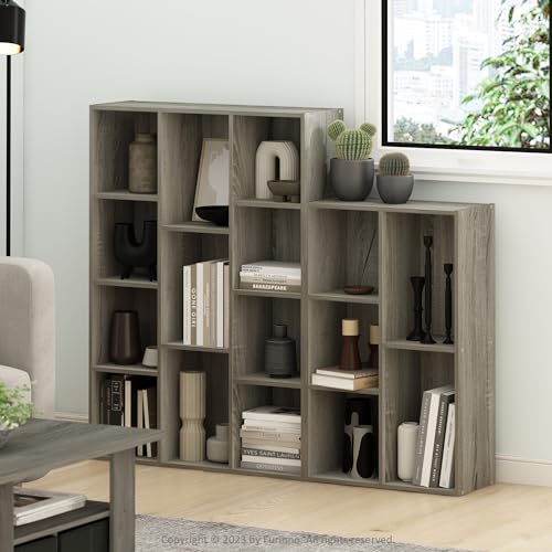 Image of Furinno LUDER Book Shelf, 11-Cube Bookshelf, Reversible Bookcase, 9.4 x 29.1 x 41.7, Easy Assembly, for Living Room, Bedroom, Home Office, French Oak | Furinno