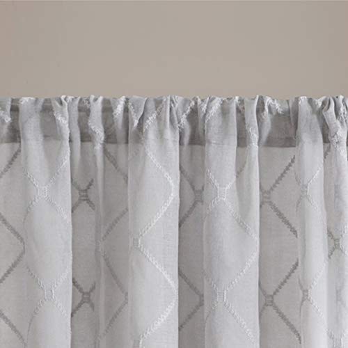 Madison Park Irina Embroidered Kitchen, Transitional Fabric Sheers Single Curtain For Living Room, 1-Panel Pack, 50 X 95 Grey #TOP3