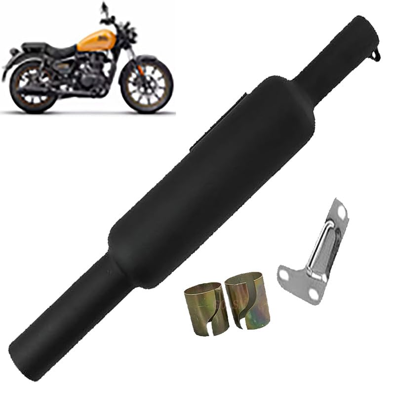 Bike Bullet Silencer Exhaust Customized Short Bottle Free Flow Loud Sound Black Exhaust with Clamp & Bush for RE Meteor 350-image-44
