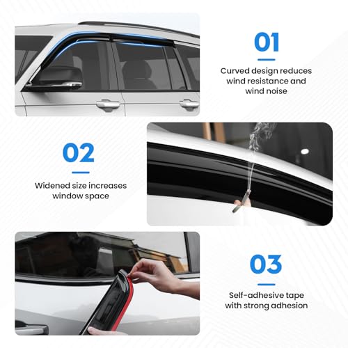 Image of Grand Cherokee Rain Guards - Window Visors for Jeep Grand Cherokee 2011-2021, Out-Channel Side Window Rain Guards for Grand Cherokee Accessories, 4PCS, Black, Car Accessories