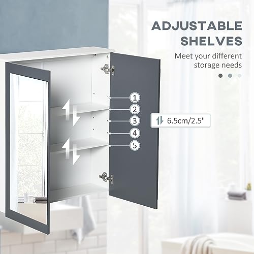 Armario de baño con espejo kleankin, 27" x 30", montaje en pared, blanco | Armario con espejo para baño, con almacenamiento, puertas dobles y 2 estantes ajustables miniatura 6