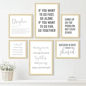 ArtX Paper Motivational Quotes For Home Decoration, Inspirational Team Building Quotes For Home, Office Decoration Items and Study Room Decor, Multicolor Framed Posters, Multi Size, Set of 6