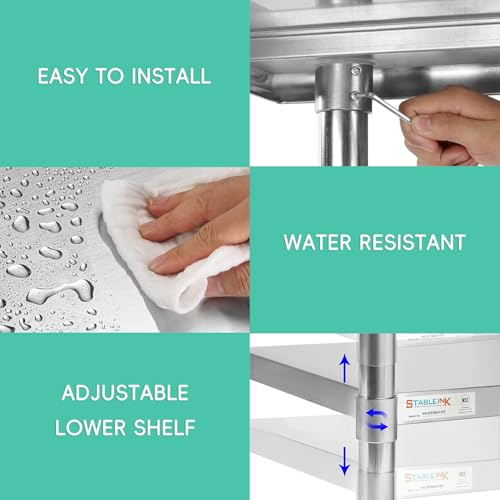 Image of STABLEINK NSF Stainless Steel Table 48x24 Inches 4ft, Metal Prep & Work Table with Backsplash and Adjustable Undershelf, for Commercial Kitchen, Restaurant, Hotel, Laundry and Garage