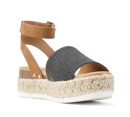 Image of Soda Topic Open Toe Buckle Ankle Strap Espadrilles Flatform Wedge Casual Sandal