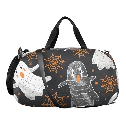 Duffle Bag for Boys or Girls with Shoes Compartment, Halloween Ghosts Spider Webs Sports Travel Bag Overnight2