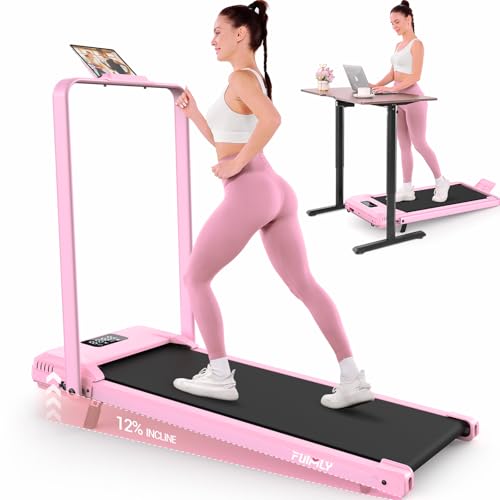 Image of FUNMILY Upgrade Walking Pad Folding Treadmill with 12% /15% Incline & Handle Bar, 3.5HP Foldable Under Desk Compact Treadmills for Home /Office /Gym, 400+lb Capacity, Shock Absorption
