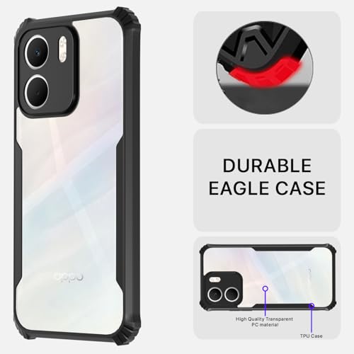 Image of Pikkme Back Cover for Oppo A5x | Ultra Hyrbid | Full Camera Protection | Raised Edge | Crystal Clear Transparent Bumper Case (Black)
