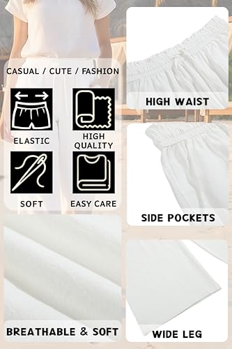 Image of LNX Womens Linen Capri Pants Wide Leg High Waisted Drawstring Casual Cropped Pants with Pockets