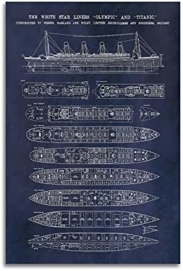 NJYXART The Titanic Poster The Titanic Blueprint Poster Cool Poster Poster Decorative Painting Canvas Wall Posters And Art Picture Print Modern Family Bedroom Decor Posters 16x24inch(40x60cm)