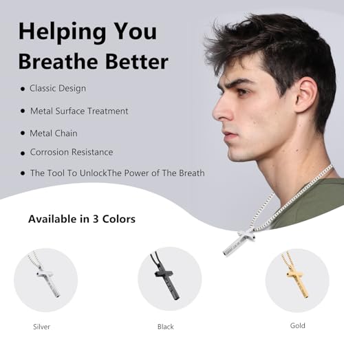 Cross Breathing Necklace to Quit Smoking for Men & Women – Stainless Steel Anxiety Relief Necklace, Stop Smoking Inhaler, Breathlink & Noluva Inspired Design,Silver4:133