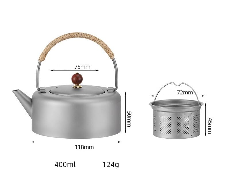 Echeson 1SET Pure Titanium Tea Set 400ML, Portable Coffee Pot for Home and Outdoor Use