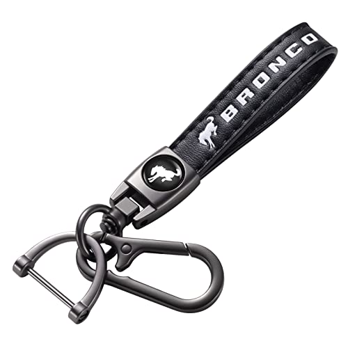 Tsisun Genuine Leather Car Keychain Keyring Accessories Compatible With Bronco Car Key Chain Family Present For Man And Woman（Black） #TOP20