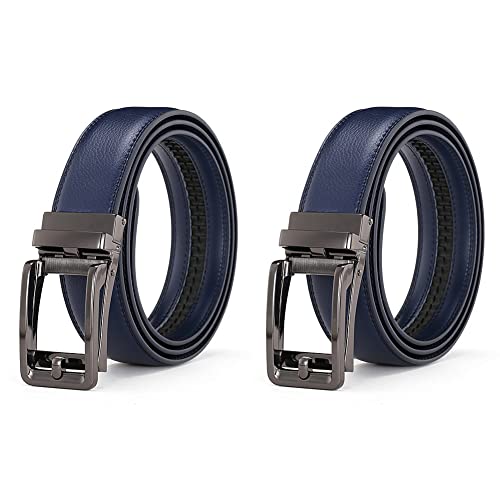 Magik Men Ratchet Belt Genuine Leather Belt w/Slide Ratchet Automatic Click Buckle (Blue)2