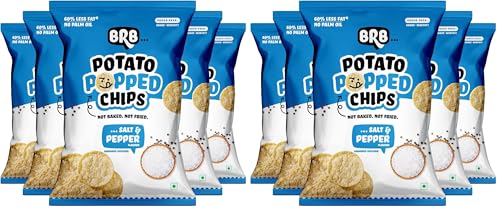 Image of BRB Popped Potato Chips | Salt & Pepper Flavour | Not Fried, Not Baked | 60% Less Oil, Lower Calorie, Healthy Snack | 5 x (48g /51g) Combo Pack (weight may vary) (Pack of 2)