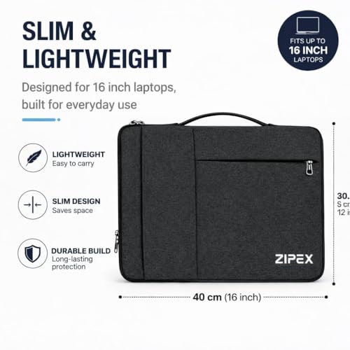 Image of 360 Protective 14 Inch Laptop Sleeve Case for All 13-14 Inch laptops with 2 Front Pockets & Carry Handle | Compatible with 13-14 inch HP, DELL, Asus, Mackbook Devices| Water-Resistant | Black